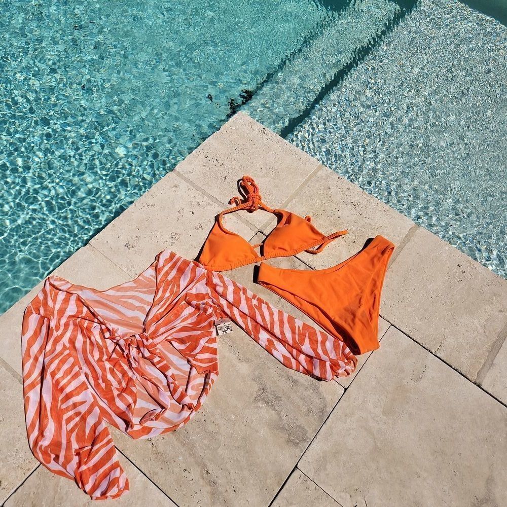 Resort style 3pc set bikini and crop cover up